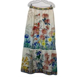 Johnny Was Laura Silk Floral Tiered Hem Maxi Skirt